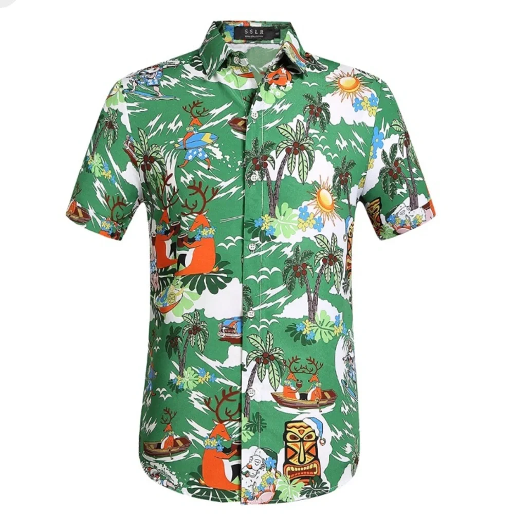 SSLR Men's Santa Claus Tropical Ugly Hawaiian Christmas Shirt